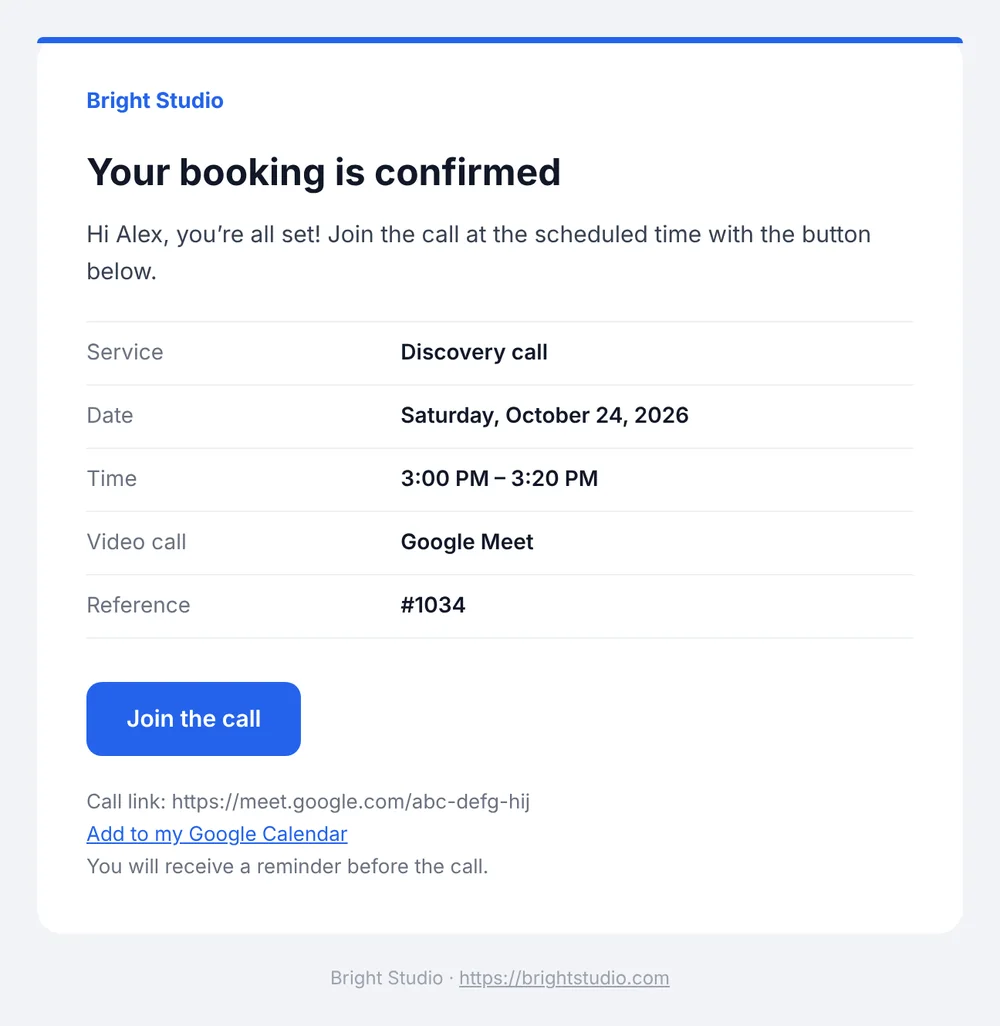 Confirmation email