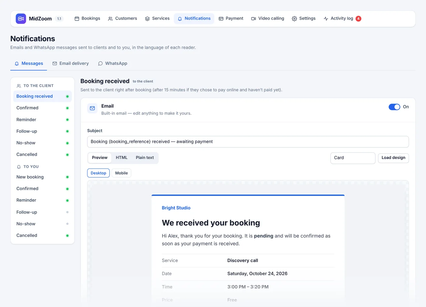 Notification editor