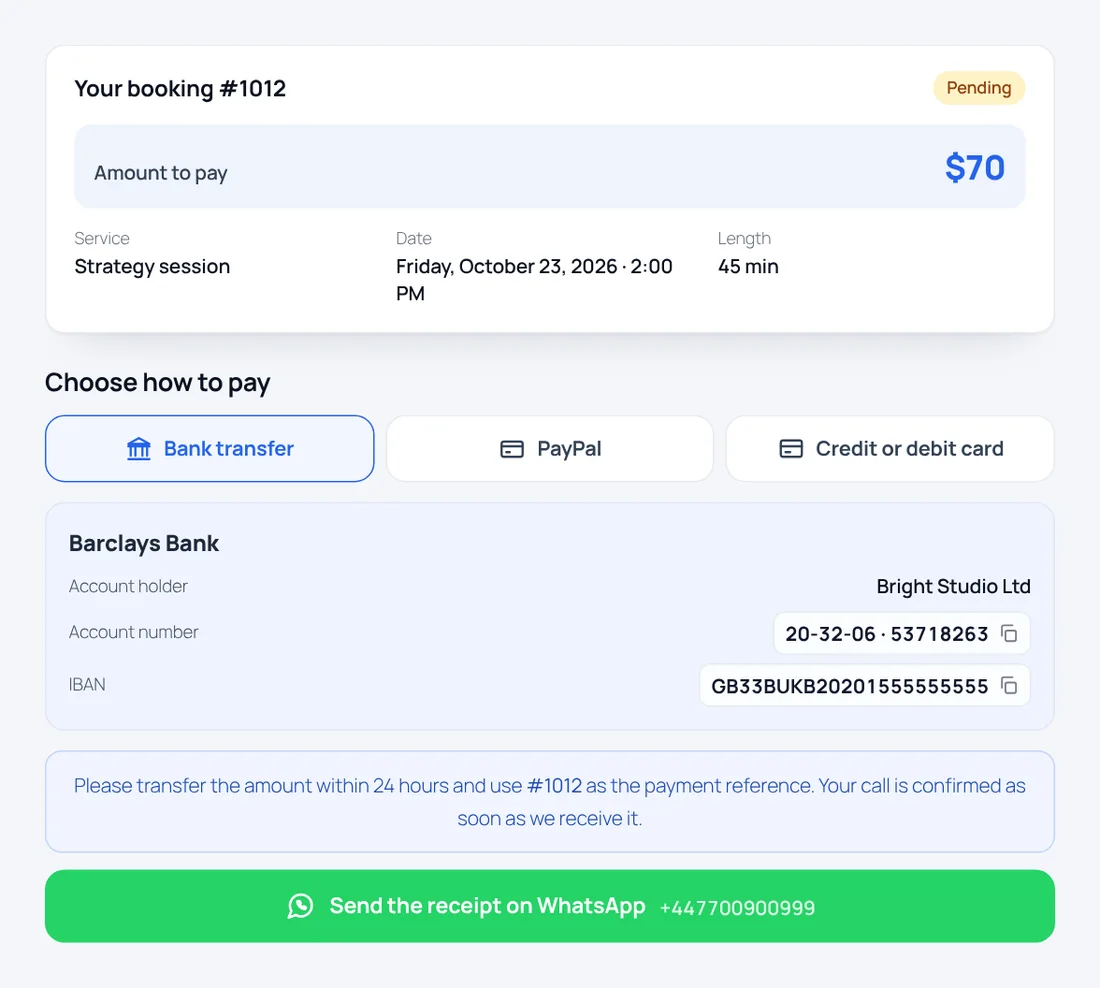 Client payment page